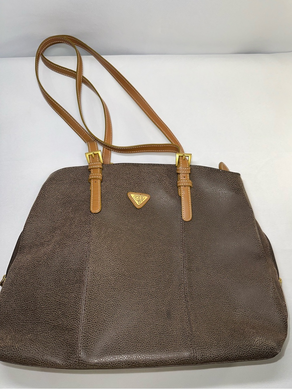 Vtg Jump Boyt Brown Pebbled Faux Leather Tote Purse Shoulder Bag Map Print